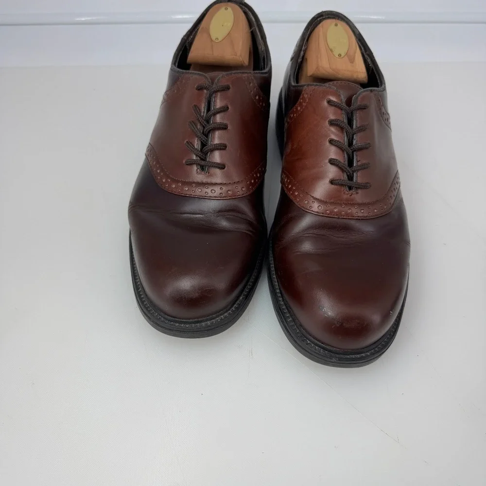 Vintage Nunn Bush Saddle Shoes Men 9.5M Burgundy Brown Leather Brogue Oxford